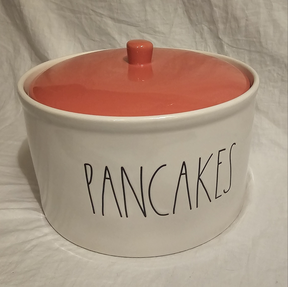 Rae Dunn Pancakes Ceramic Warming Container - White and Orange